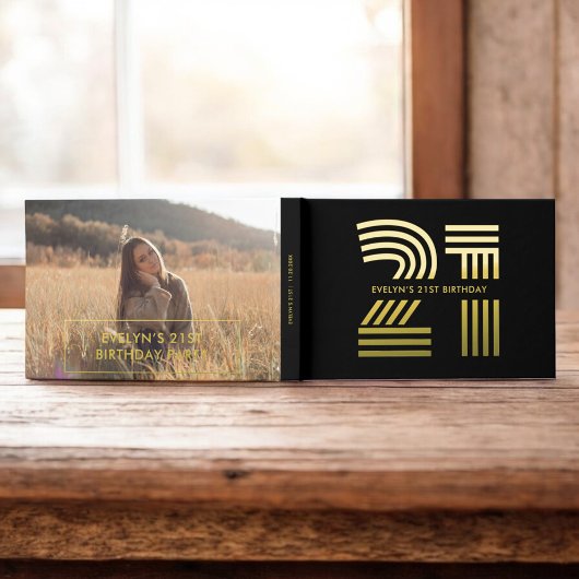 Foto Retro Elegant Zwarte Verjaardag Gastenboek