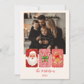 Foto Retro Gingham Kerstman Peperkoek Kerstmis Feestdagenkaart (Voorkant)