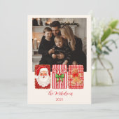 Foto Retro Gingham Kerstman Peperkoek Kerstmis Feestdagenkaart (Staand voorkant)