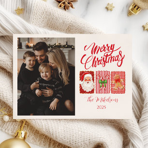 Foto Retro Gingham Kerstman Peperkoek Kerstmis Feestdagenkaart