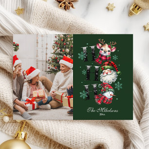 Foto Retro Gingham Kerstman & Vrienden Kerstmis Feestdagenkaart