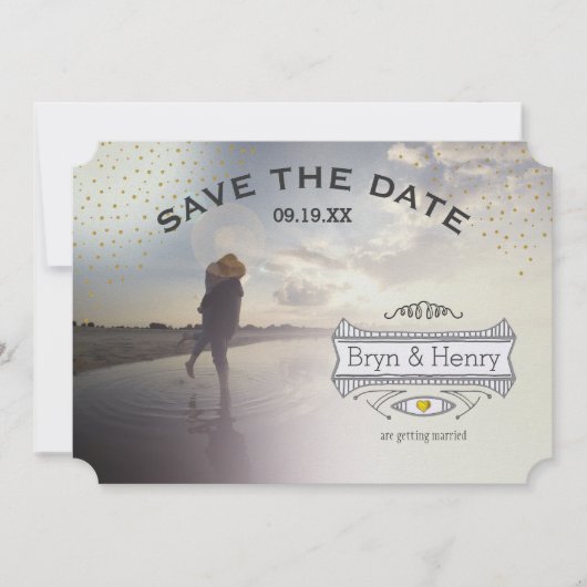 Foto Retro Gold Lichten Gold Opslaan Datum Save The Date (Voorkant)