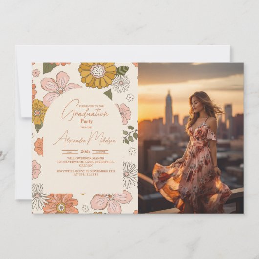 Foto Retro Groovy 70's Theme Afstuderen Kaart (Voorkant)