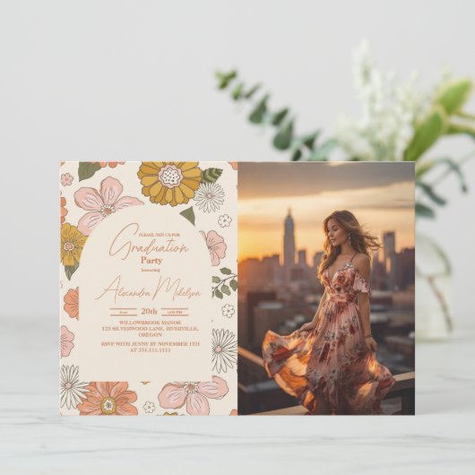 Foto Retro Groovy 70's Theme Afstuderen Kaart (Staand voorkant)