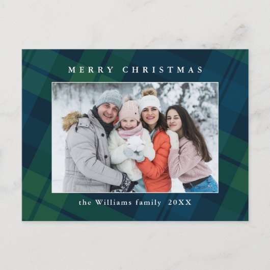 Foto Retro Kerst Plaid Groet Vakantie Briefkaart (Voorkant)