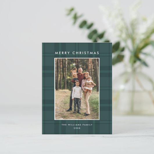 Foto Retro Kerst Plaid Groet Vakantie Briefkaart (Staand voorkant)