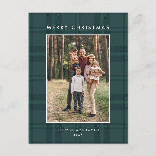 Foto Retro Kerst Plaid Groet Vakantie Briefkaart (Voorkant)