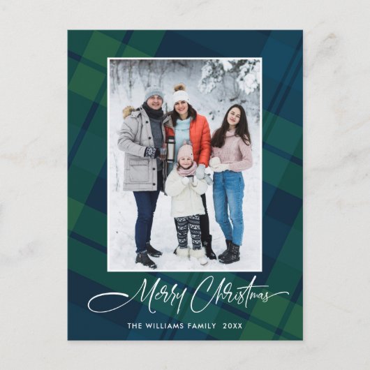 Foto Retro Kerst Plaid Groet Vakantie Briefkaart (Voorkant)