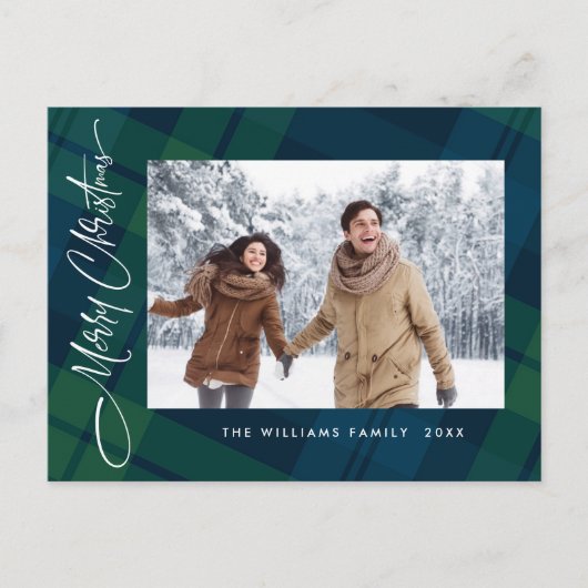 Foto Retro Kerst Plaid Groet Vakantie Briefkaart (Voorkant)