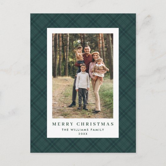 Foto Retro Kerst Plaid Groet Vakantie Briefkaart (Voorkant)