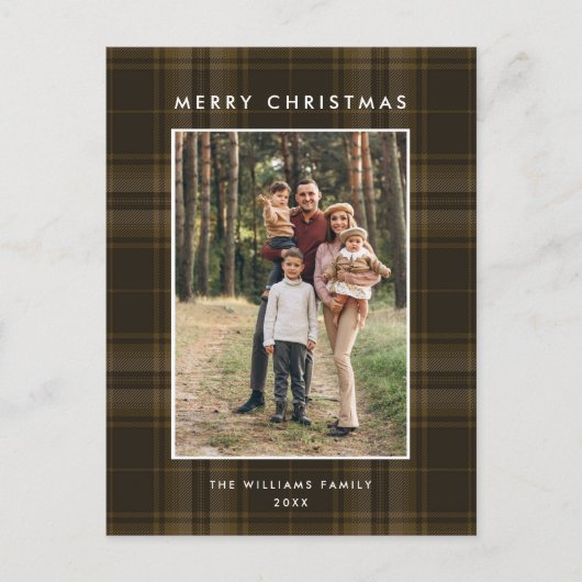 Foto Retro Kerst Plaid Groet Vakantie Briefkaart (Voorkant)