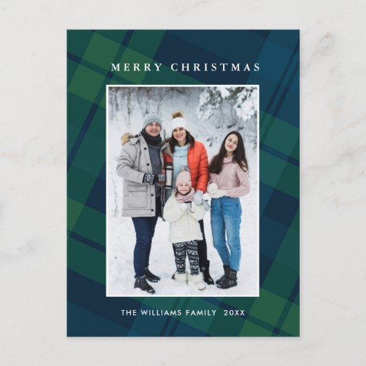 Foto Retro Kerst Plaid Groet Vakantie Briefkaart (Voorkant)