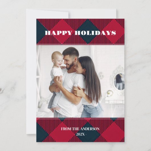 Foto Retro Kerst Plaid Groet Vakantie Kaart (Voorkant)