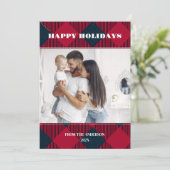 Foto Retro Kerst Plaid Groet Vakantie Kaart (Staand voorkant)