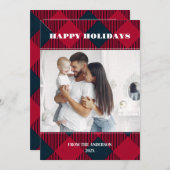 Foto Retro Kerst Plaid Groet Vakantie Kaart (Voorkant / Achterkant)
