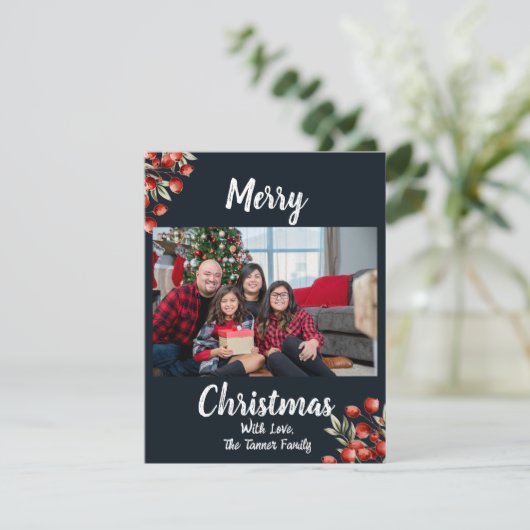 Foto Retro Red en Black Pset Feestdagenkaart (Staand voorkant)