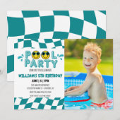 FOTO RETRO SMILEY GEZICHT ZWEMBAD PARTY KAART (Voorkant / Achterkant)