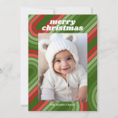 Foto Retro Stripes - Rood Groen Funky Feestdagenkaart (Voorkant)