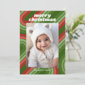 Foto Retro Stripes - Rood Groen Funky Feestdagenkaart (Staand voorkant)