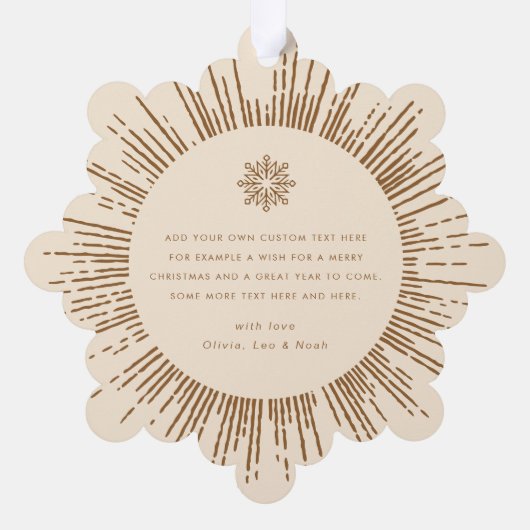 Foto retro sunburst crème sneeuwvlok Kerstmis Ornament Kaart (Achterkant)