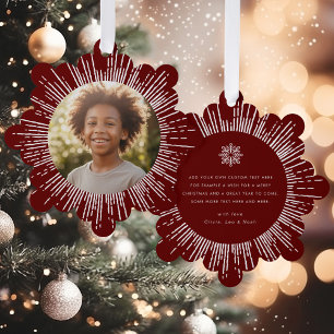 Foto retro sunburst donkerrode sneeuwvlok Kerstmis Ornament Kaart