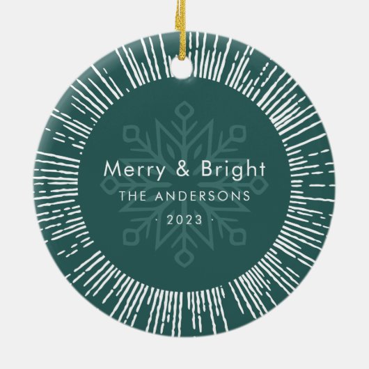 Foto retro sunburst pijnboomgroen Kerstmis Keramisch Ornament (Achterkant)