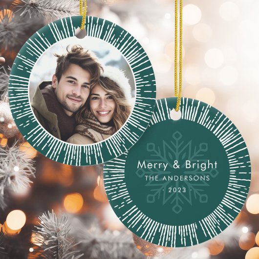 Foto retro sunburst pijnboomgroen Kerstmis Keramisch Ornament