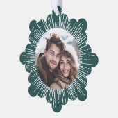 Foto retro sunburst pijnboomgroen Kerstmis Ornament Kaart (Links)