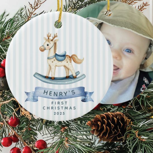 Foto Rocking Horse Eerste Kerstdag Keramisch Ornament