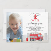 Foto Rode Brandweerman Brandweerauto Verjaardag Kaart (Voorkant)