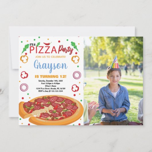 Foto Rode Chili Witte Pizza Verjaardag Uitnodiging (Voorkant)