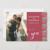 Foto Rode Poinsettia Vakantie Bruiloft Bedankkaart (Voorkant)