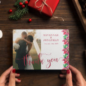 Foto Rode Poinsettia Vakantie Bruiloft Bedankkaart