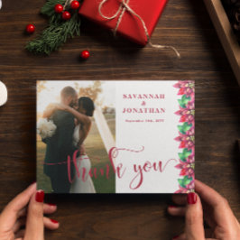 Foto Rode Poinsettia Vakantie Bruiloft Bedankkaart