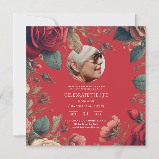 FOTO Rode rozen Viering van het leven Begrafenisge Kaart (Voorkant)