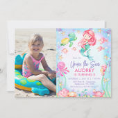 Foto Rode Zeemeermin Onder het Zee 1e Verjaardag Kaart (Voorkant)