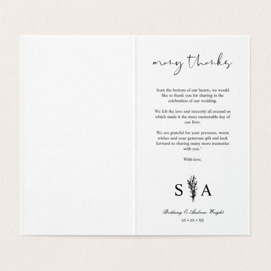 Foto Romantic Botanical Branches Whimsical Script Kaart (Binnenkant ongevouwen)