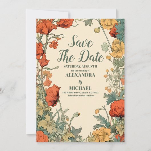 Foto Romantische Art Nouveau bruiloft Save The Date (Voorkant)