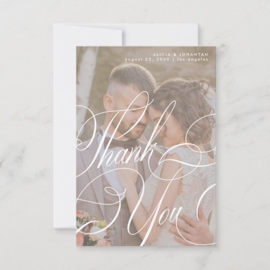Foto romantische kalligrafie script bericht bruilo bedankkaart (Voorkant)