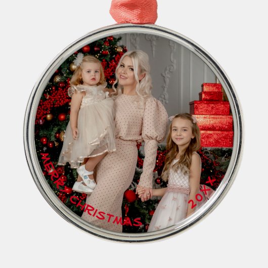 Foto Ronde Kerstversieringen, Aangepaste vakantie Metalen Ornament (Voorkant)