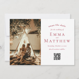Foto Rood Arabesg tegelpatroon met QR Save The Date