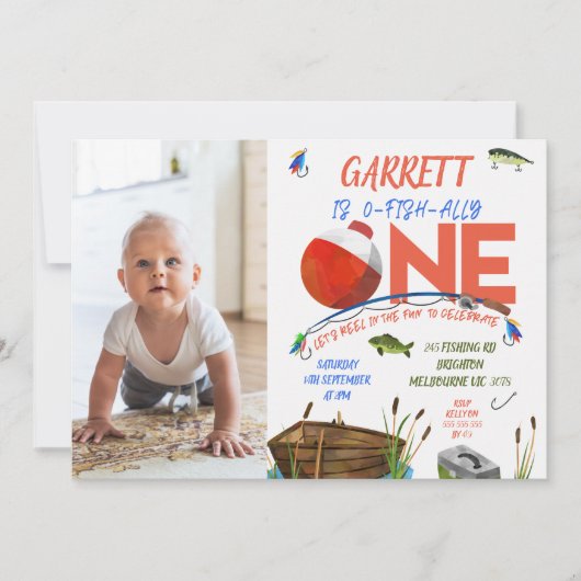 Foto Rood Blauw Boot Officieel Een 1e Verjaardag Kaart (Voorkant)