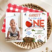 Foto Rood Blauw Boot Officieel Een 1e Verjaardag Kaart