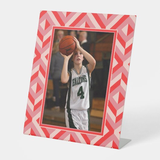 Foto Rood Drietonige Diamant Patroon Reclamebord Met Voetstuk (Voorkant)