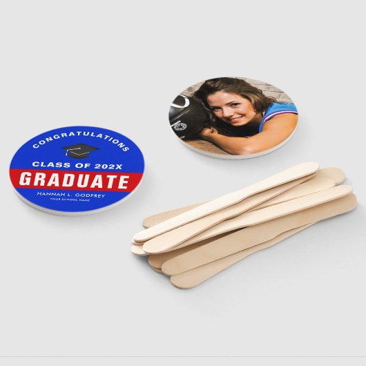 Foto rood en blauw Afstuderen gefeliciteerd Handwaaier (Niet-gemonteerd)