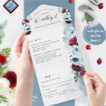Foto, Rood en Blauw Huwelijk met Geperforeerde RSV All In One Uitnodiging<br><div class="desc">Verras uw gasten met deze elegante bloemenall-in-one foto Bruiloft uitnodiging met geperforeerde RSVP. Milieuvriendelijke uitnodiging aangezien er geen behoefte aan extra tussenvoegselkaarten, RSVP-kaarten of RSVP-enveloppen is, heeft deze uitnodiging het allen! Mogelijkheid om zowel trouwceremonie en ontvangstgegevens toe te voegen, evenals RSVP-briefkaart klaar voor gasten om in te vullen en te...</div>