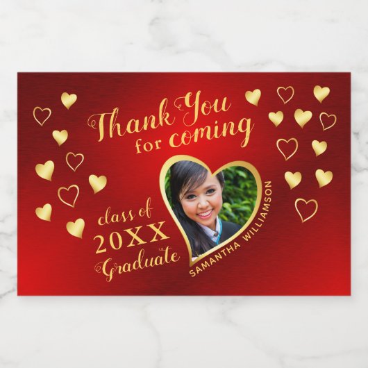 Foto Rood en Goud Bedankt 2025 Afstuderen gunst Sparkling Wijnetiket (Enkel label)