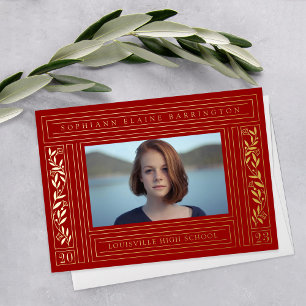 Foto rood en gouden Afstuderen Folie Uitnodiging