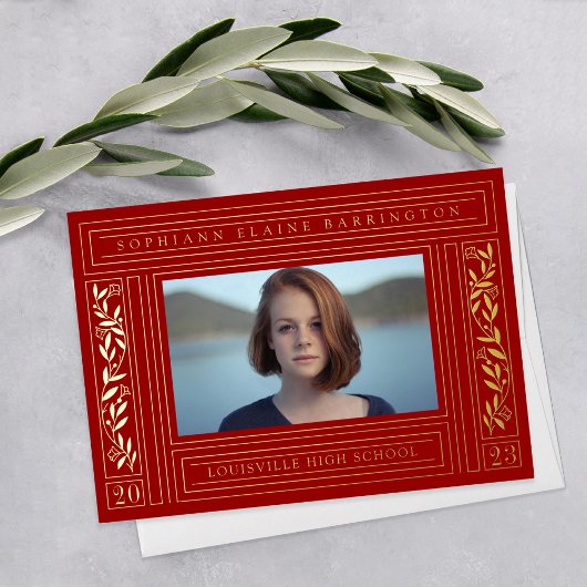 Foto rood en gouden Afstuderen Folie Uitnodiging