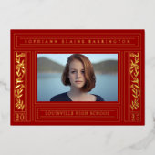 Foto rood en gouden Afstuderen Folie Uitnodiging (Voorkant)